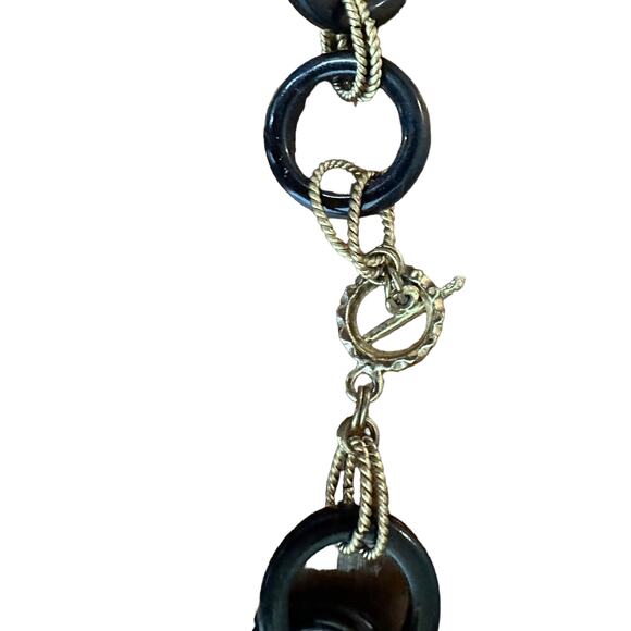 Chunky Chain Necklace 34" Faux Tortoise Shell and Metallic Circle Chain Career - Picture 3 of 4